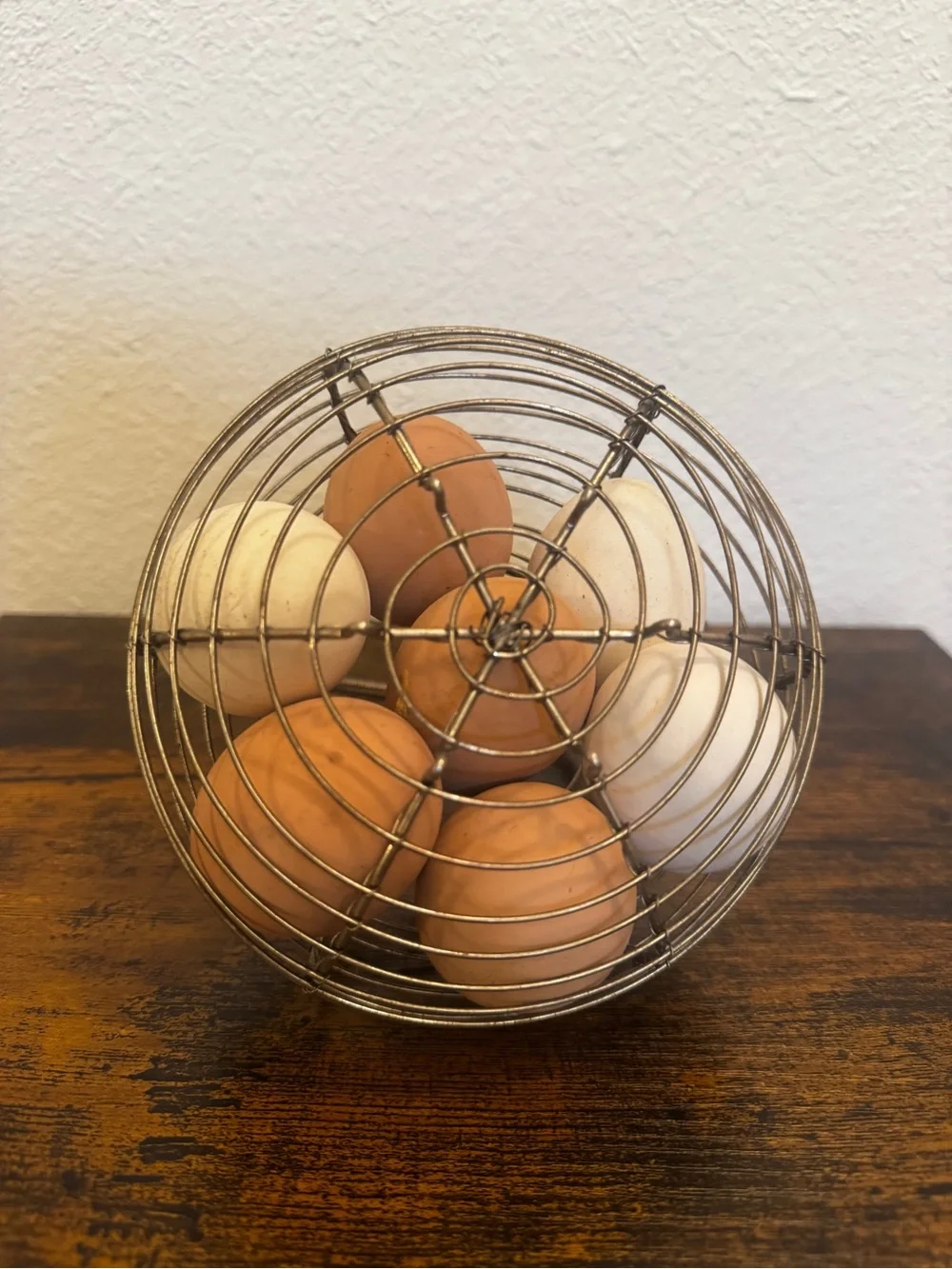 Vintage Wire Egg Basket with Faux Eggs Rustic Farmhouse Cottagecore Decor